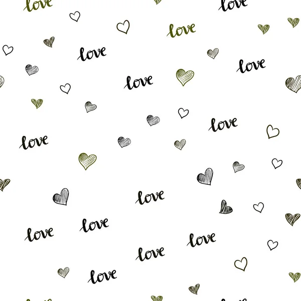 Σκούρο Πράσινο Κίτρινο Διάνυσμα Απρόσκοπτη Υφή Λέξεις Αγαπώ Καρδιές Ρομαντική — Διανυσματικό Αρχείο