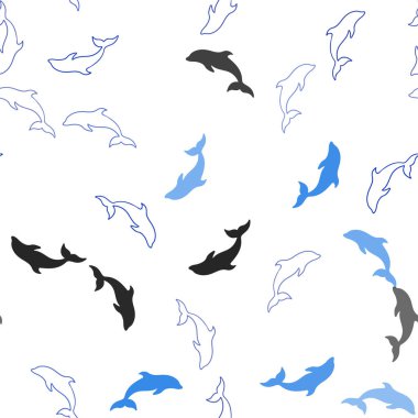 Deniz yunusları ile Açık Mavi vektör dikişsiz desen.