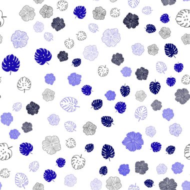 Yaprakları, çiçekleri ile Lacivert vektör sorunsuz soyut zemin.