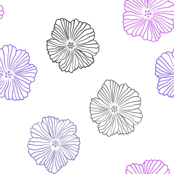 Rose clair, motif de gribouillis sans couture vectoriel bleu avec des fleurs . — Image vectorielle