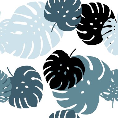 Yaprakları ile Koyu Mavi vektör dikişsiz doodle desen.