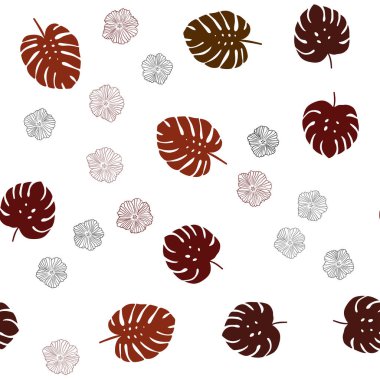 Koyu Yeşil, Kırmızı vektör çiçekler, yapraklar ile sorunsuz doğal desen. Yaprakları ve çiçekleri ile zarif bir parlak illüstrasyon. Pencere panjurları, perdeler için doku.