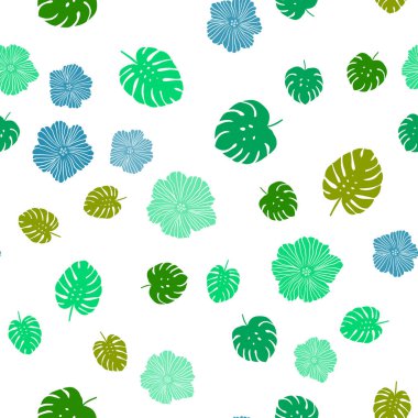 Açık Mavi, Sarı vektör çiçekleri ile kusursuz doğal arka plan, yapraklar.