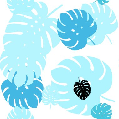 Açık Mavi, Yeşil vektör yaprakları ile kesintisiz doodle doku.