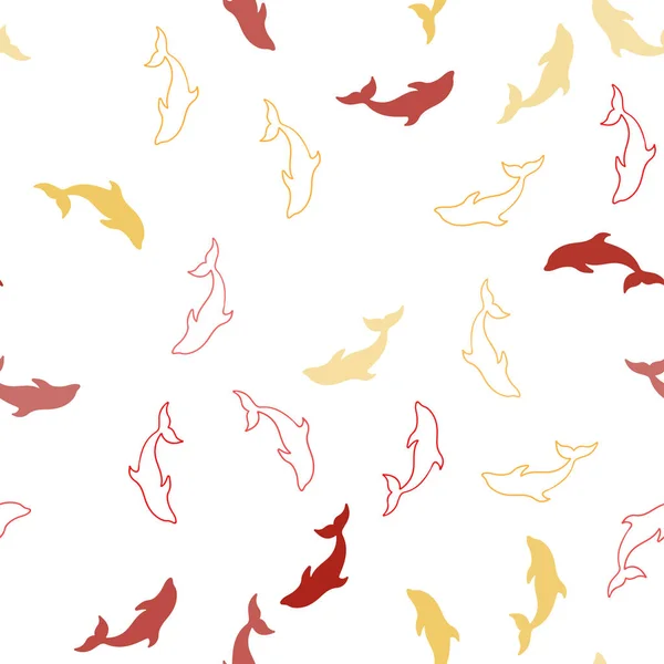 Világos piros, sárga vektor varrat nélküli mintás tengeri delfinek. — Stock Vector