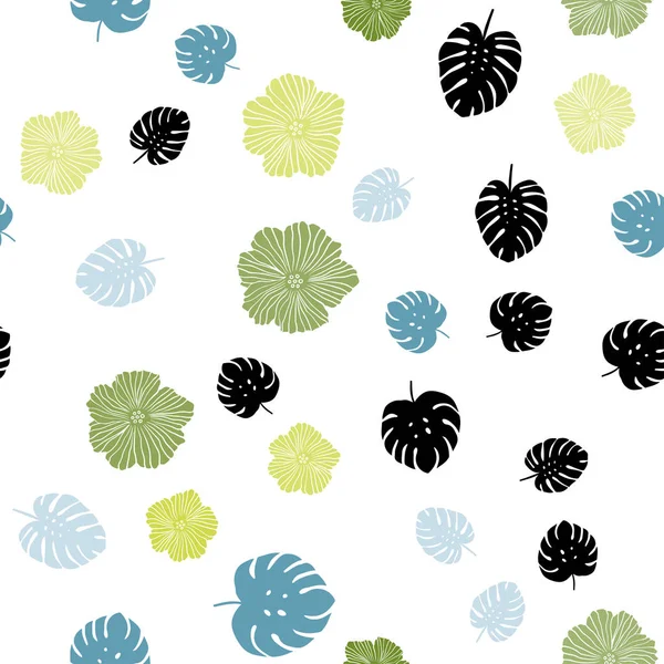 Azul claro, vector verde fondo natural sin costuras con flores, hojas . — Vector de stock