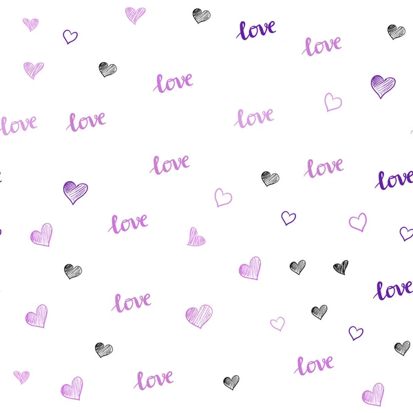 Светло-фиолетовый вектор на фоне слов любви, сердец . — стоковый вектор