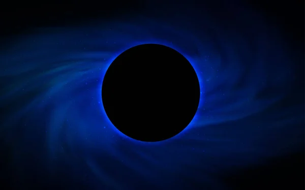 Dark BLUE vector pattern with a black hole, stars. — Stockvector