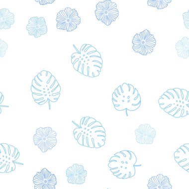 Açık Pembe, Mavi vektör dikişsiz çiçek, yaprak ile doğal sanat.