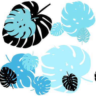 Açık Mavi, Yeşil vektör yapraklar ile sorunsuz soyut arka plan.