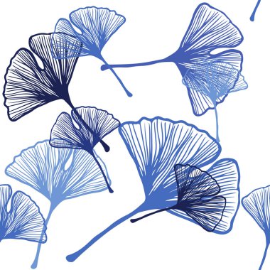 Yaprakları ile Açık Mavi vektör dikişsiz doodle desen.