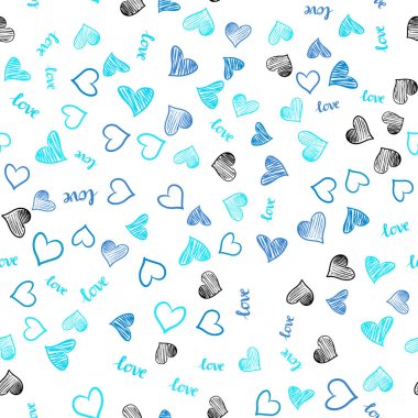 Metin Love You, kalpler ile Açık Pembe, Mavi vektör sorunsuz şablon.