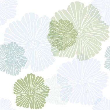 Açık Mavi, Yeşil vektör sorunsuz doodle şablonu çiçeklerle.