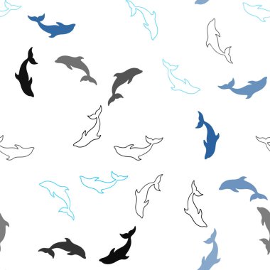Deniz yunusları ile Açık Mavi vektör dikişsiz desen.