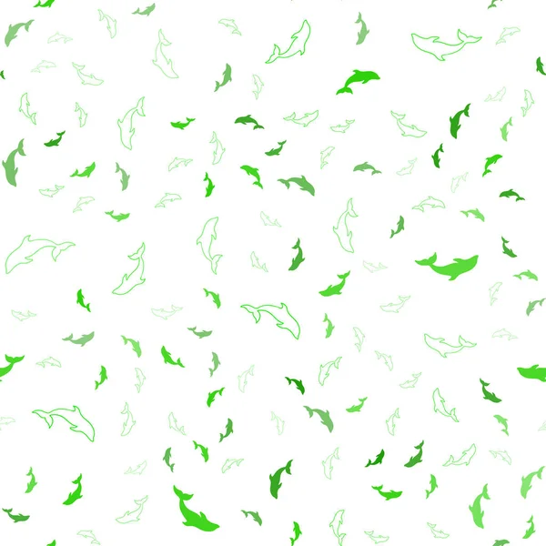 Texture transparente vecteur vert clair avec dauphins . — Image vectorielle