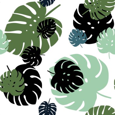 Açık Mavi, Yeşil vektör yaprakları ile sorunsuz doğal desen.