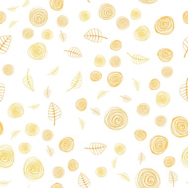 Yaprak ve çiçekler ile Açık Sarı vektör sorunsuz doodle şablonu.