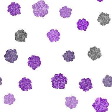 Çiçeklerle Açık Mor vektör dikişsiz soyut desen.