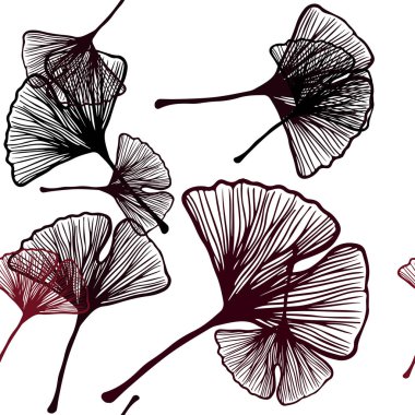 Yaprakları ile Koyu Kırmızı vektör dikişsiz doodle arka plan.