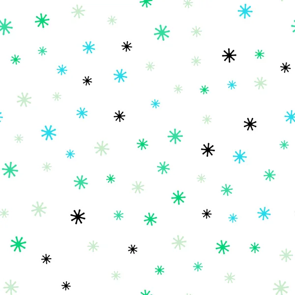 Azul claro, textura sin costuras vector verde con copos de nieve de colores . — Vector de stock