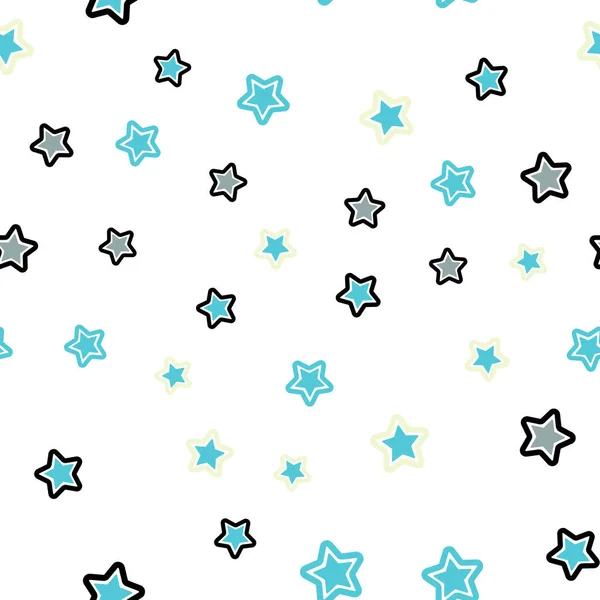ライトブルー、イエローベクトル、小さな星と大きな星でシームレスなカバー. — ストックベクタ