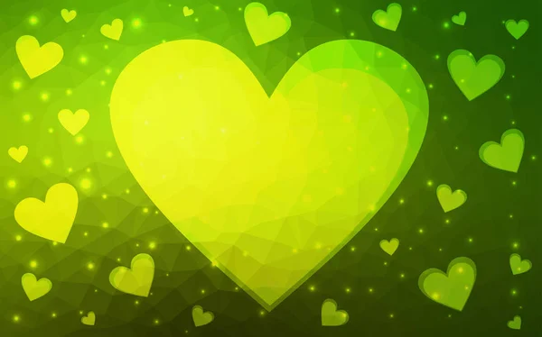 Plantilla de vector verde claro con corazones de garabato . — Vector de stock