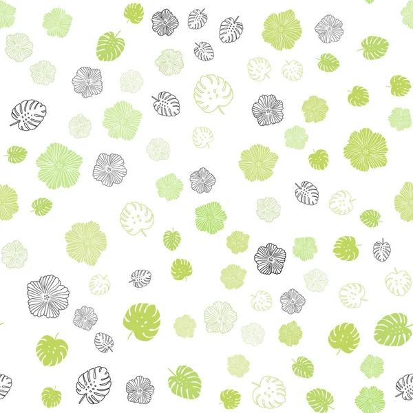 Vert clair, Vecteur jaune fond naturel sans couture avec des feuilles, des fleurs . — Image vectorielle