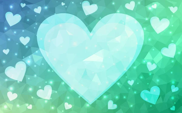 Azul claro, plantilla de vector verde con corazones de garabato . — Vector de stock