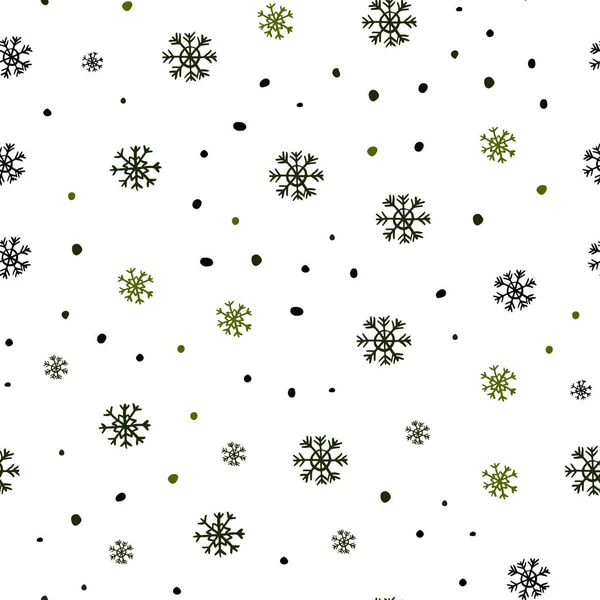 Verde oscuro, vector amarillo fondo sin costuras con copos de nieve de Navidad . — Archivo Imágenes Vectoriales