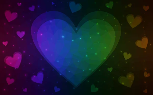 Mörk Multicolor vektor bakgrund med söta hjärtan. — Stock vektor