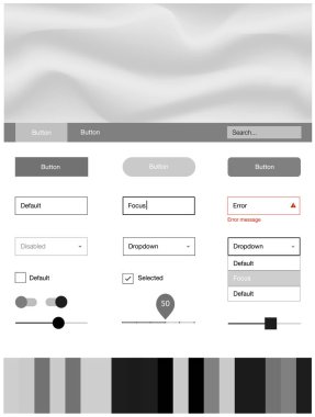 Kavisli dairelere sahip Açık Gri vektör tasarım ui kiti.