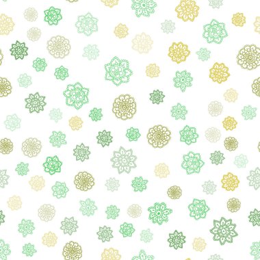Açık Yeşil, Renkli kar taneleri ile Sarı vektör dikişsiz doku.