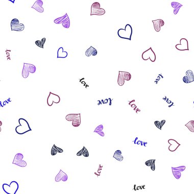 Koyu Pembe, Mavi vektör kelimeleri love you, kalpler ile sorunsuz doku.
