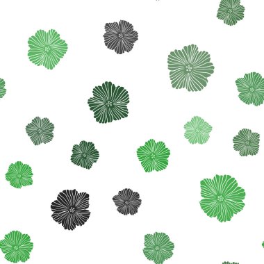 Çiçeklerle Açık Yeşil vektör dikişsiz doodle arka plan.