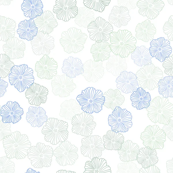 浅蓝色，绿色矢量无缝抽象背景与花. — 图库矢量图片