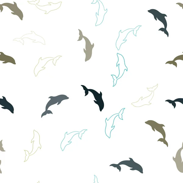 Голубой, зеленый векторный узор с морскими дельфинами . — стоковый вектор