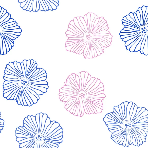 Hellblauer, roter Vektor, nahtlos elegantes Muster mit Blumen. — Stockvektor