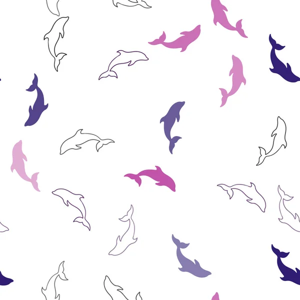 Light Purple vector seamless template with dolphins. — Stock Vector
