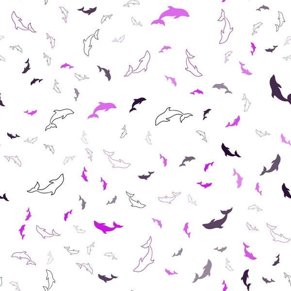 Dark Pink vektor varrat nélküli textúra a delfinekkel. — Stock Vector