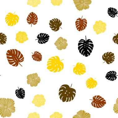 Koyu Yeşil, Sarı vektör dikişsiz doodle desen çiçekler, yapraklar.