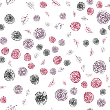 Açık Pembe, kırmızı vektör dikişsiz karalama desen yaprakları ve çiçekleri ile.