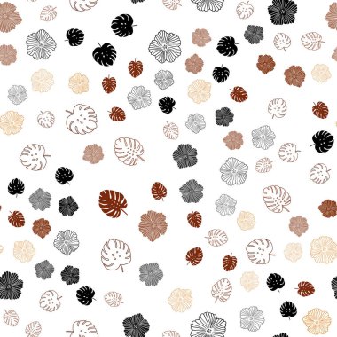 Yaprakları, çiçekleri ile Koyu Turuncu vektör dikişsiz doodle arka plan.