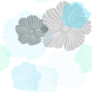 Açık Mavi, Yeşil vektör dikişsiz doodle desen çiçeklerle.