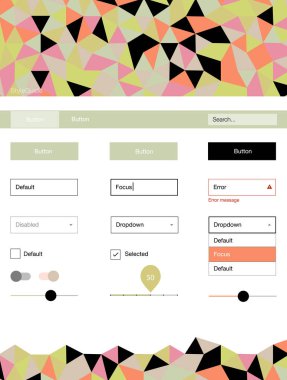Açık Yeşil, Üçgen tarzda Kırmızı vektör ui ux kiti.