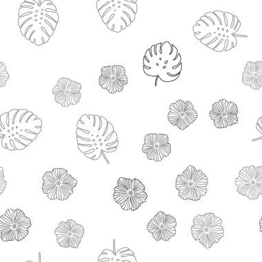 Çiçekler, yapraklar ile Açık Gri vektör dikişsiz doğal desen.