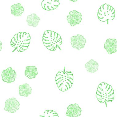 Çiçekler, yapraklar ile Açık Yeşil vektör sorunsuz doğal zemin.