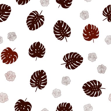 Çiçekler, yapraklar ile Koyu Kırmızı vektör dikişsiz zarif desen.