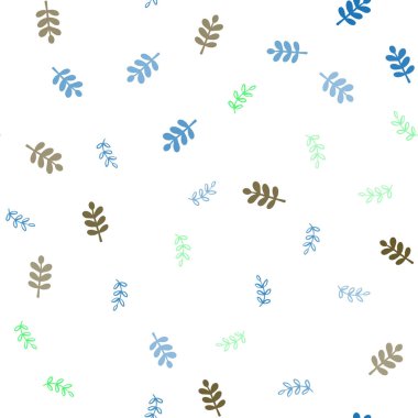 Açık Mavi, Yeşil vektör yapraklı kesintisiz karalama deseni.