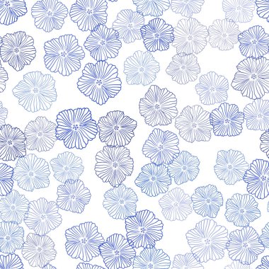 Çiçeklerle Açık Mavi vektör dikişsiz doodle arka plan.