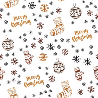 Xmas kar taneleri, toplar, çorap, eldiven ile Koyu Turuncu vektör dikişsiz arka plan.